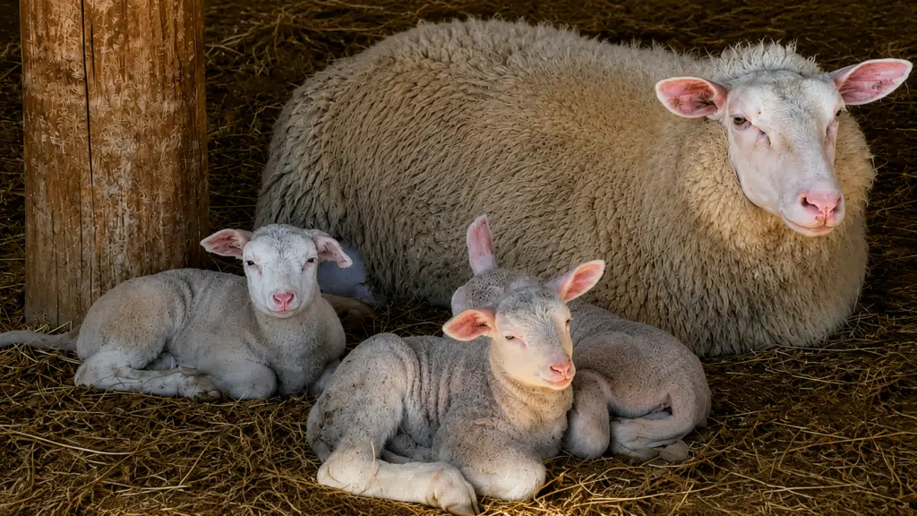 Imagens de ovelhas trigêmeas com a mãe em Santa Catarina