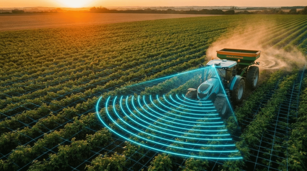 Trator equipado com sensores e inteligência artificial trabalha em lavoura com aplicação de precisão