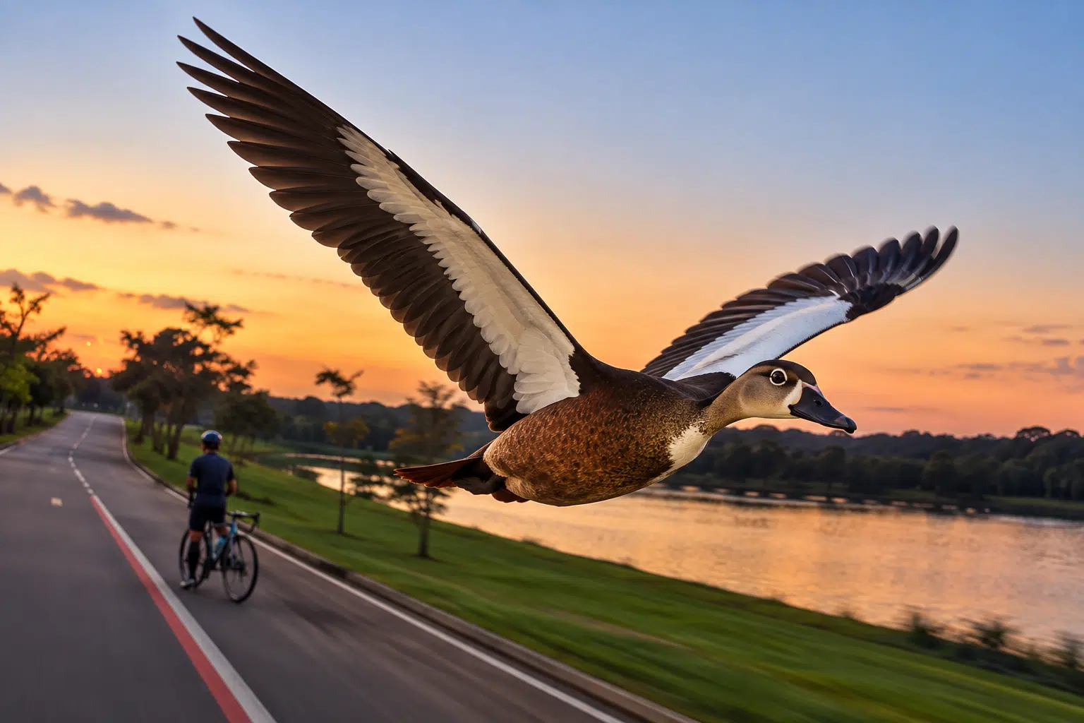 Pato%20voa%20ao%20lado%20de%20ciclista%20e%20surpreende%20durante%20treino%20