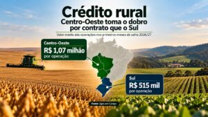 Crédito rural no Centro-Oeste tem valor médio de R$ 1,07 milhão por operação, contra R$ 515 mil no Sul