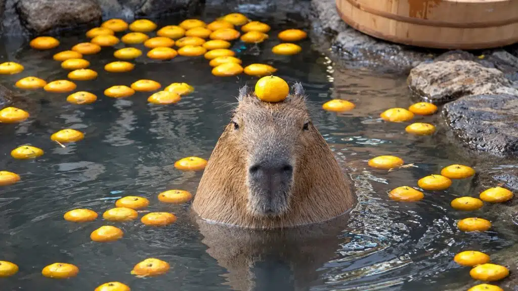 Capivara na água; espécie pode emitir som parecido com latido de cachorro.