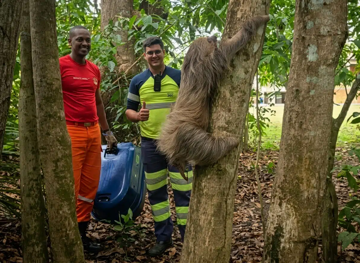 preguiça voltando para a natureza